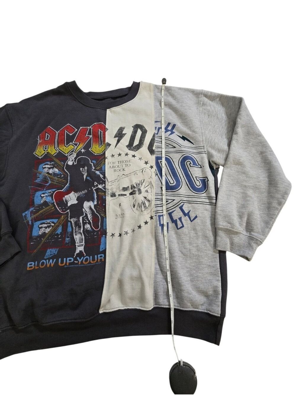 AC/DC Patchwork Graphic Sweatshirt XL 2022 Reconstructed Grunge Rock Crewneck - Picture 5 of 6